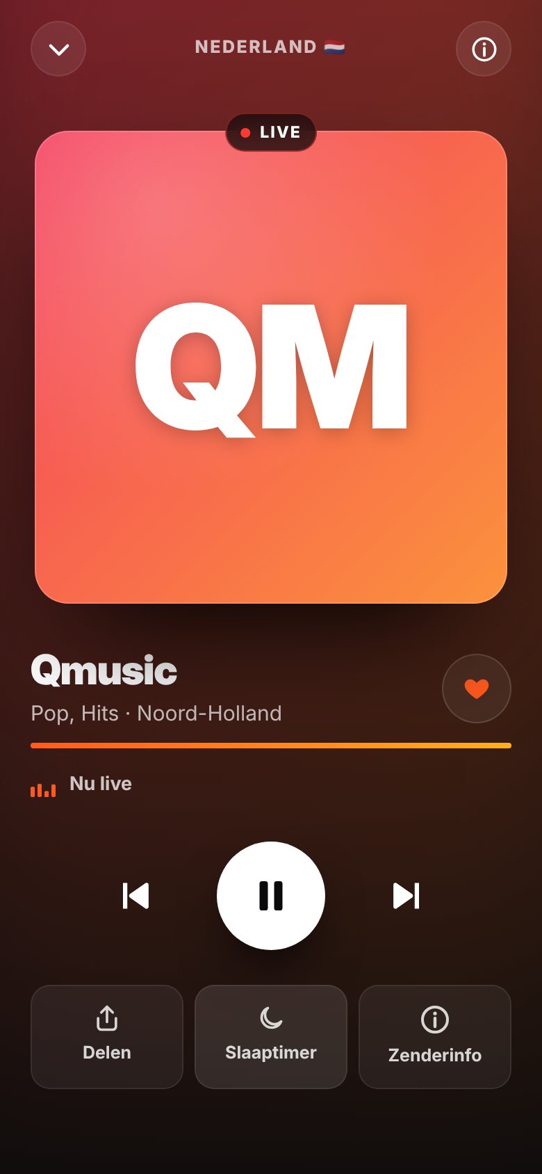 Speler met LIVE en equalizer